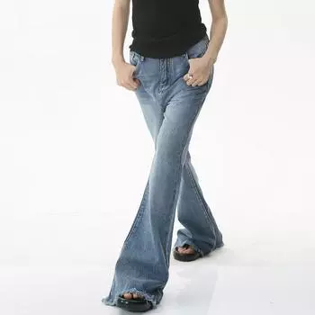 Женские модные прямые свободные джинсы средней посадки расклешенные брюки L синий