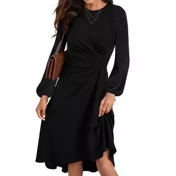Женские модные пуловеры с круглым вырезом и длинным рукавом, узкие платья с разрезом и нестандартной формой L чёрный