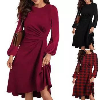 Женские модные пуловеры с круглым вырезом и длинным рукавом, узкие платья с разрезом и нестандартной формой S красный