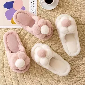 Женские модные пушистые домашние тапочки, зимние открытые носки, мягкие, на плоской подошве, женские удобные домашние нескользящие теплые пушистые хлопковые туфли 36-37 чёрный