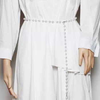Женские модные ремни Роскошный дизайнерский ремень Жемчужный пояс Белая поясная цепочка Универсальный ремень с жемчужной подвеской для женщин серебряный