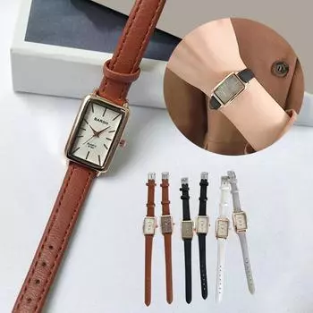 Женские модные ретро простые шикарные кварцевые часы с кожаным ремешком, прямоугольные часы чёрный/белый