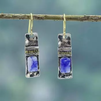 Женские модные ретро-серьги в богемном стиле с синим камнем, ушные крючки, ювелирные изделия в виде капель