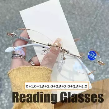 Женские модные роскошные очки для чтения, ультралегкие, без оправы, с бриллиантовой огранкой, для пресбиопии, для мужчин и женщин, ретро, винтажные очки для дальнего зрения 0 золотой