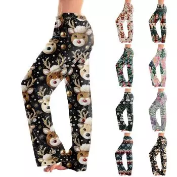 Женские модные рождественские принтованные брюки плюшевые повседневные брюки L