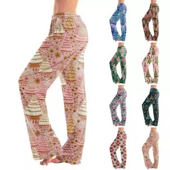 Женские модные рождественские принтованные брюки плюшевые повседневные брюки XS киноварь