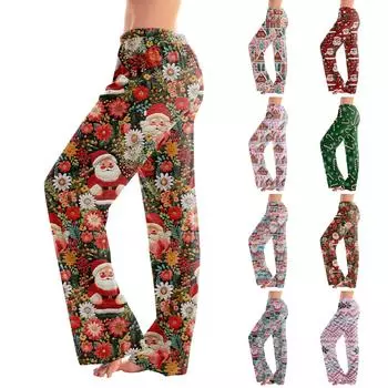 Женские модные рождественские принтованные брюки плюшевые повседневные брюки XXL