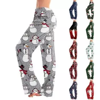 Женские модные рождественские принтованные брюки плюшевые повседневные брюки XXXL синий