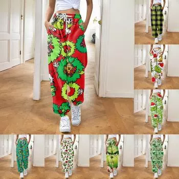 Женские модные рождественские свободные однотонные повседневные спортивные брюки с завязками на талии L армия зеленый