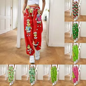 Женские модные рождественские свободные однотонные повседневные спортивные брюки с завязками на талии L армия зеленый