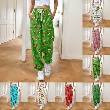 Женские модные рождественские свободные однотонные повседневные спортивные брюки с завязками на талии L армия зеленый