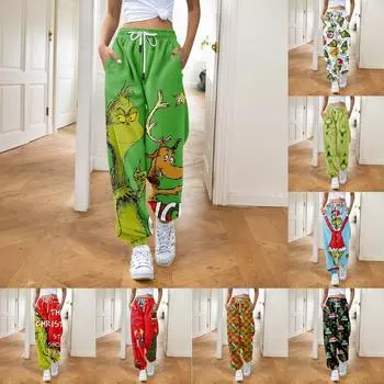 Женские модные рождественские свободные однотонные повседневные спортивные брюки с завязками на талии L армия зеленый