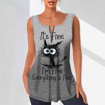 Женские модные рубашки с v-образным вырезом, повседневные топы, футболка, женский жилет с 3D принтом жареного кота, блузка без рукавов больших размеров, топы на бретелях XS зелёный