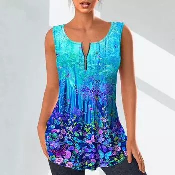 Женские модные рубашки с v-образным вырезом, повседневные топы, футболка, женский жилет с 3D красивым лесным принтом, блузка без рукавов больших размеров, топы на бретелях XS розовый