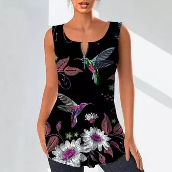 Женские модные рубашки с v-образным вырезом, повседневные топы, футболка, женский жилет с 3D вышивкой и принтом птиц, блузка без рукавов больших размеров, топы на бретелях XS жёлтый