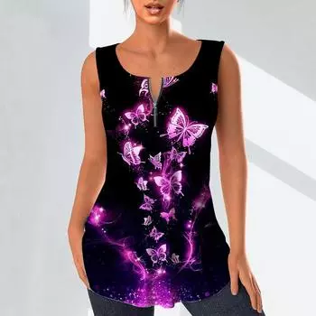 Женские модные рубашки с v-образным вырезом, повседневные топы, футболка, женский жилет с 3D светящимся принтом бабочки, блузка без рукавов больших размеров, топы на бретелях XS розовый