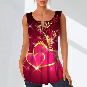 Женские модные рубашки с v-образным вырезом, повседневные топы, футболка, женский жилет с 3D принтом «Любовь», блузка без рукавов больших размеров, топы на бретелях XS синий