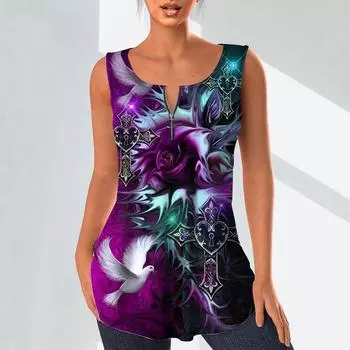 Женские модные рубашки с v-образным вырезом, повседневные топы, футболка, женский жилет с 3D принтом ежевики и розы, блузка без рукавов больших размеров, топы на бретелях XS фиолетовый