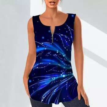 Женские модные рубашки с v-образным вырезом, повседневные топы, футболка, женский жилет с 3D светящимся хвостом, блузка без рукавов больших размеров, топы на бретелях XS синий
