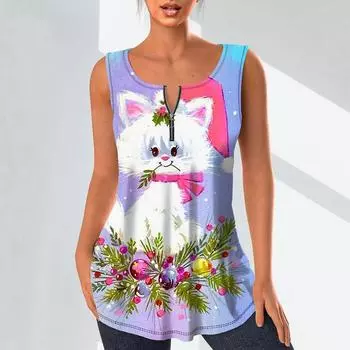 Женские модные рубашки с v-образным вырезом, повседневные топы, футболка, женский жилет с 3D принтом различных кошек, блузка без рукавов больших размеров, топы на бретелях M серебряный