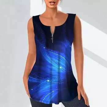 Женские модные рубашки с v-образным вырезом, повседневные топы, футболка, женский жилет с 3D синим узором и принтом, блузка без рукавов больших размеров, топы на бретелях M красный