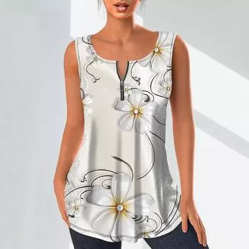 Женские модные рубашки с v-образным вырезом, повседневные топы, футболка, женский жилет с 3D белым цветочным принтом, блузка без рукавов больших размеров, топы на бретелях M красный