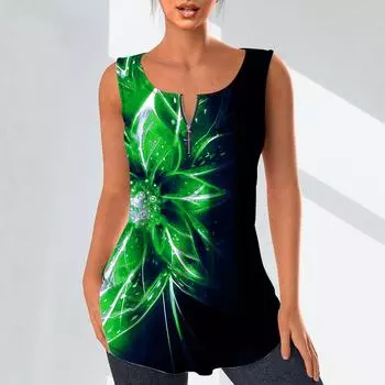 Женские модные рубашки с v-образным вырезом, повседневные топы, футболка, женский жилет с 3D светящимся принтом цветов, блузка без рукавов больших размеров, топы на бретелях XS красный