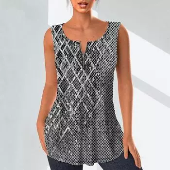 Женские модные рубашки с v-образным вырезом, повседневные топы, футболка, женский жилет с 3D ромбовидным узором, блузка без рукавов больших размеров, топы на бретелях 7XL чёрный