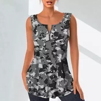 Женские модные рубашки с v-образным вырезом, повседневные топы, футболка, женский жилет с 3D камуфляжным принтом, блузка без рукавов больших размеров, топы на бретелях XS розовый