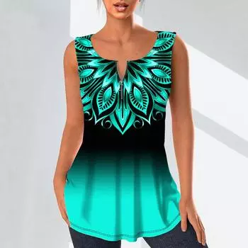 Женские модные рубашки с v-образным вырезом, повседневные топы, футболка, женский жилет с 3D рисунком листьев, блузка без рукавов больших размеров, топы на бретелях 7XL зелёный
