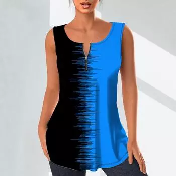 Женские модные рубашки с v-образным вырезом, повседневные топы, футболка, женский жилет с 3D градиентным принтом, блузка без рукавов больших размеров, топы на бретелях XS синий