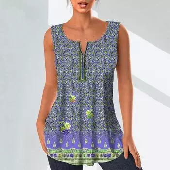 Женские модные рубашки с v-образным вырезом, повседневные топы, футболка, женский жилет с 3D-принтом в стиле ретро, блузка без рукавов больших размеров, топы на бретелях 7XL циан