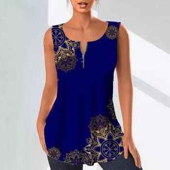 Женские модные рубашки с v-образным вырезом, повседневные топы, футболка, женский жилет с 3D принтом подсолнечника, блузка без рукавов больших размеров, топы на бретелях XS синий