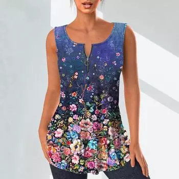Женские модные рубашки с v-образным вырезом, повседневные топы, футболка, женский жилет с 3D принтом и множеством цветов, блузка без рукавов больших размеров, топы на бретелях XS синий