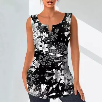 Женские модные рубашки с v-образным вырезом, повседневные топы, футболка, женский жилет с 3D милым маленьким цветочным принтом, блузка без рукавов больших размеров, топы на бретелях M красный