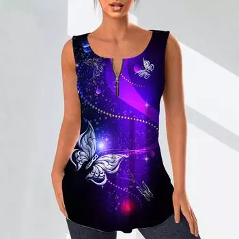 Женские модные рубашки с v-образным вырезом, повседневные топы, футболка, женский жилет с 3D-белым принтом бабочки, блузка без рукавов больших размеров, топы на бретелях XS синий