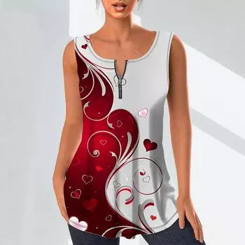 Женские модные рубашки с v-образным вырезом, повседневные топы, футболка, женский жилет с 3D рисунком листьев, блузка без рукавов больших размеров, топы на бретелях XS красный
