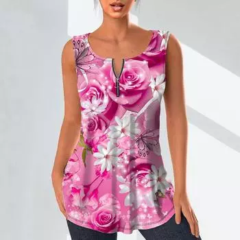 Женские модные рубашки с v-образным вырезом, повседневные топы, футболка, женский жилет с 3D красивым цветочным принтом, блузка без рукавов больших размеров, топы на бретелях XS синий