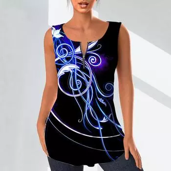 Женские модные рубашки с v-образным вырезом, повседневные топы, футболка, женский жилет с 3D светящимся принтом, блузка без рукавов больших размеров, топы на бретелях XS синий