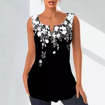 Женские модные рубашки с v-образным вырезом, повседневные топы, футболка, женский жилет с 3D принтом падающих цветов, блузка без рукавов больших размеров, топы на бретелях S красный