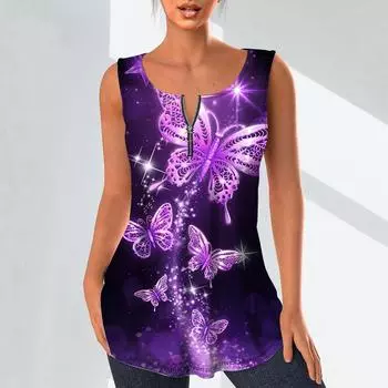 Женские модные рубашки с v-образным вырезом, повседневные топы, футболка, женский жилет с 3D принтом летающей бабочки, блузка без рукавов больших размеров, топы на бретелях XS золотой