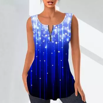 Женские модные рубашки с v-образным вырезом, повседневные топы, футболка, женский жилет с 3D-принтом сияющих звезд, блузка без рукавов больших размеров, топы на бретелях XS синий