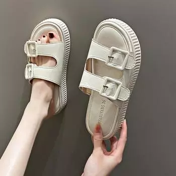 Женские модные сандалии 2024 года, летние новые плоские толстые подошвы, увеличивающие рост, тапочки, женская трендовая универсальная пляжная обувь для отдыха на открытом воздухе 35
