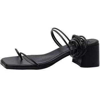 Женские модные сандалии 2025 квадратный носок перекрестные ремешки с перемычкой для пальцев мягкая подошва римские туфли нескользящие износостойкие фея сто женских туфель 35 чёрный