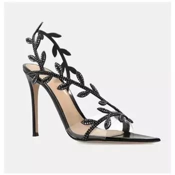 Женские модные сандалии Дизайнерские со стразами Открытый носок Острый носок Прозрачные высокие каблуки Тонкий каблук Один ремешок Обувь для знаменитостей 35 чёрный