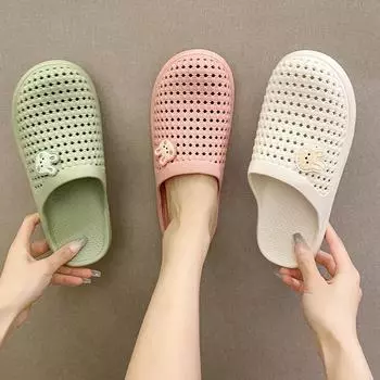 Женские модные сандалии Hollow 2024 года — дышащие, удобные, плоские пляжные тапочки 37 зелёный