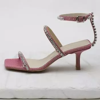 Женские модные сандалии из натуральной кожи розового цвета для женщин на каблуке для вечернего платья
