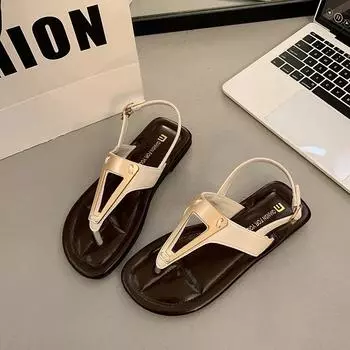 Женские модные сандалии, летние, новые, с круглым носком, металлической пряжкой и мягкой подошвой, нескользящие, износостойкие, плоские туфли 35