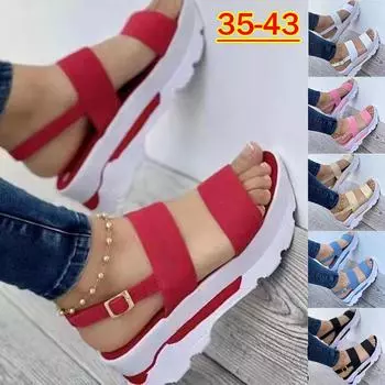 Женские модные сандалии, летние сандалии на плоской подошве на танкетке с толстой подошвой, дышащие пляжные сандалии 35 чёрный