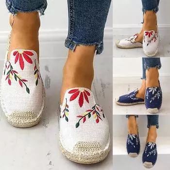 Женские модные сандалии на плоской подошве с вышивкой, повседневная обувь с круглым носком 40 бежевый